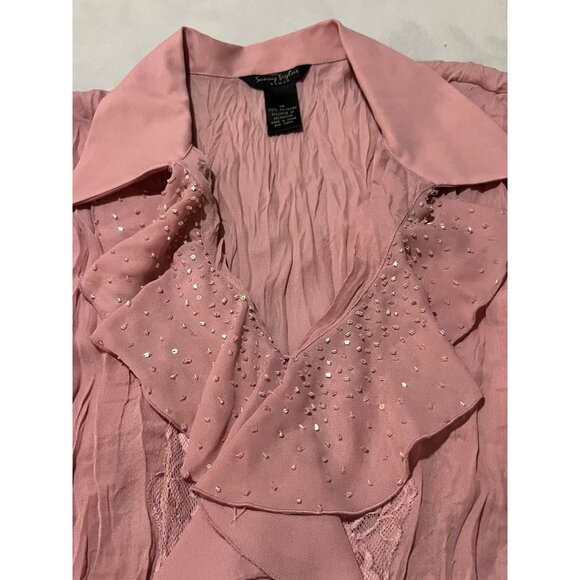 Sunny Taylor Womens Pink Long-Sleeve Blouse W/ Beaded & Lace Accents - Picture 8 of 12